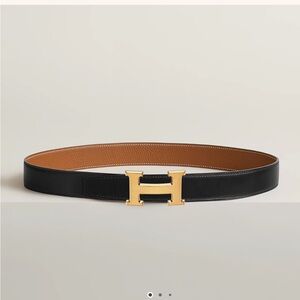 Hermes Reversible Black and Tan Constance H Belt with Gold Buckle